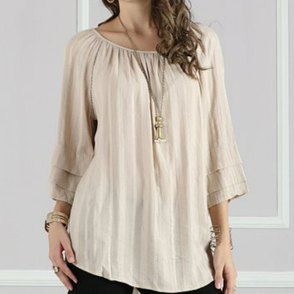 Suzanne Betro Stone Ruffle-Sleeve Tunic - Size 2X
